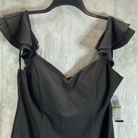 CITY STUDIO Juniors' Black Ruffle Cap-Sleeve X-Back Sheath Mini Dress SZ 17 - Picture 4 of 14